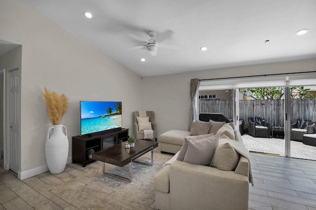 9794 Ridgecreek Rd, Boca Raton, FL 33496 - living area with wood finish floors, a ceiling fan, recessed lighting, and baseboards