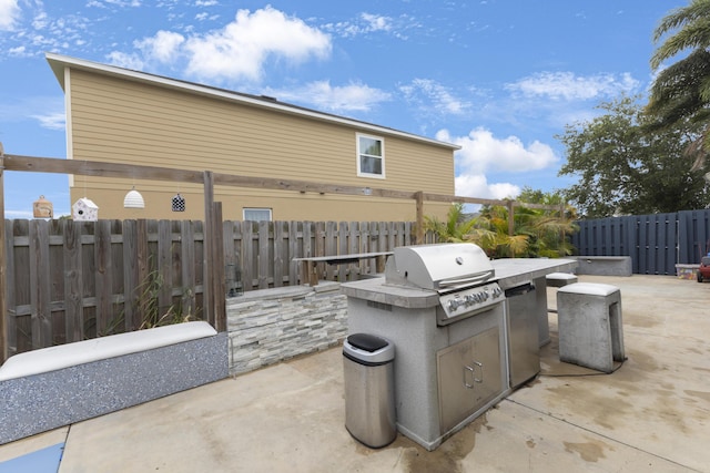 view of patio with grilling area, area for grilling, and a fenced backyard