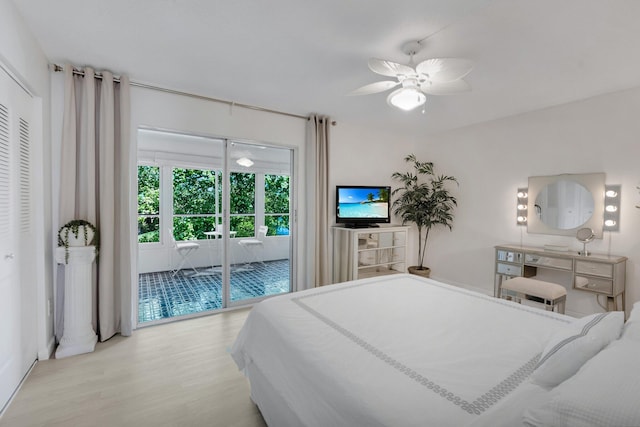 4030 Durham B, Deerfield Beach, FL 33442 - bedroom featuring access to outside, wood finished floors, and a ceiling fan