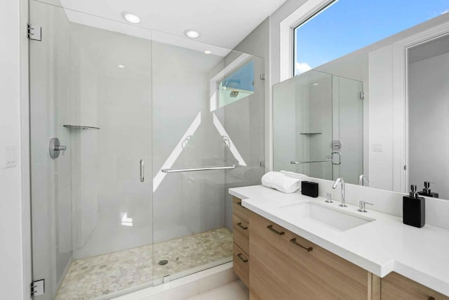 120 N Gordon Rd Share A, Unit Share A, Fort Lauderdale, FL 33301 - bathroom featuring a stall shower, vanity, and recessed lighting