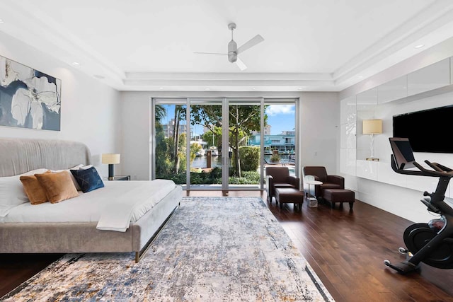 120 N Gordon Rd Share A, Unit Share A, Fort Lauderdale, FL 33301 - bedroom featuring a raised ceiling, wood-type flooring, access to outside, recessed lighting, and a ceiling fan