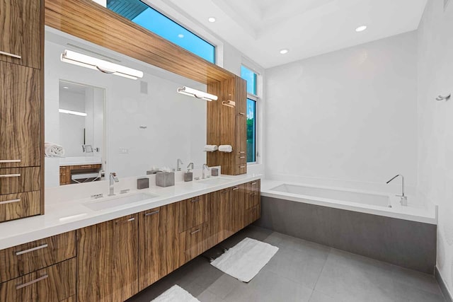 120 N Gordon Rd Share A, Unit Share A, Fort Lauderdale, FL 33301 - bathroom with double vanity, a bath, tile patterned floors, and recessed lighting