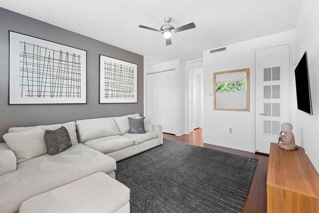120 N Gordon Rd Share A, Unit Share A, Fort Lauderdale, FL 33301 - living room featuring wood finished floors and a ceiling fan