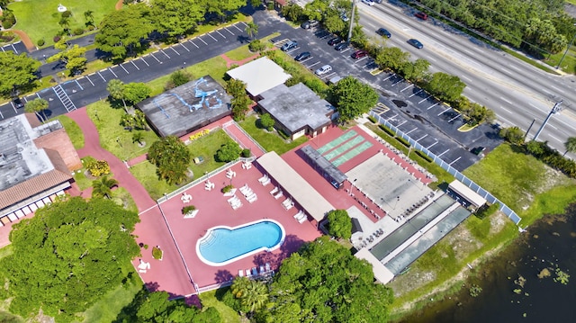 bird's eye view of a pool
