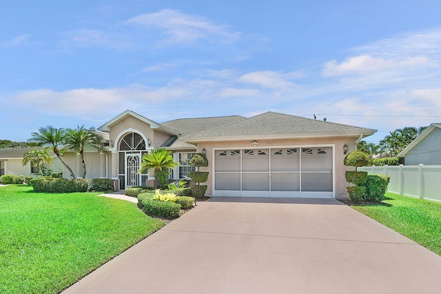 3204 SE Otis Ln, Port Saint Lucie, FL 34984 - ranch-style home with driveway, stucco siding, a garage, and roof with shingles