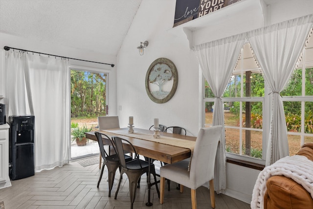 12389 186th St N, Jupiter, FL 33478 - dining area featuring vaulted ceiling, healthy amount of natural light, and a textured ceiling
