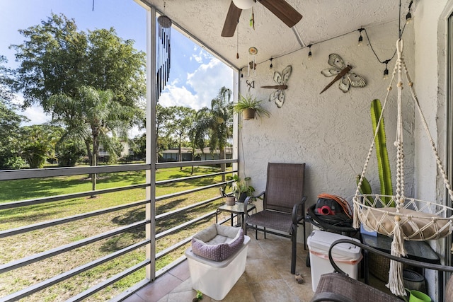balcony with a ceiling fan