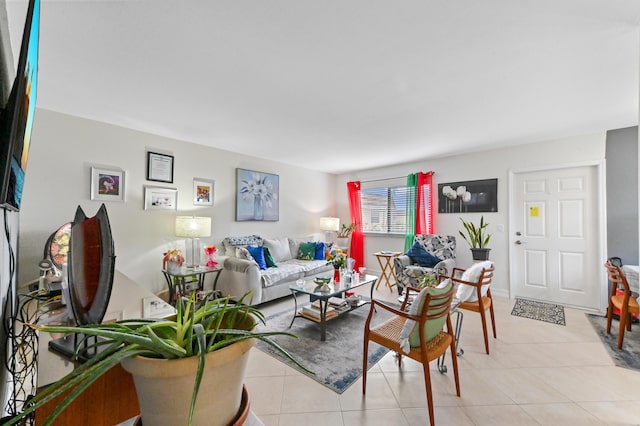 living room with light tile patterned floors