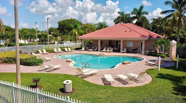 community pool with a patio