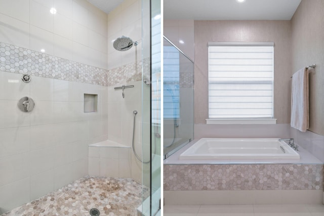6028 Curie Pl, Palm Beach Gardens, FL 33418 - bathroom with a shower stall, a garden tub, and tile patterned flooring
