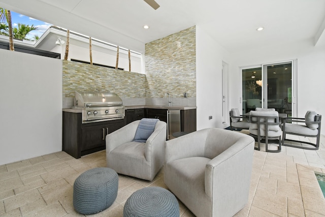 6028 Curie Pl, Palm Beach Gardens, FL 33418 - view of patio featuring a grill, area for grilling, outdoor dining space, a sink, and ceiling fan