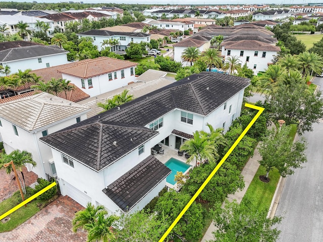 6028 Curie Pl, Palm Beach Gardens, FL 33418 - aerial view of residential area with property parcel outlined and a pool