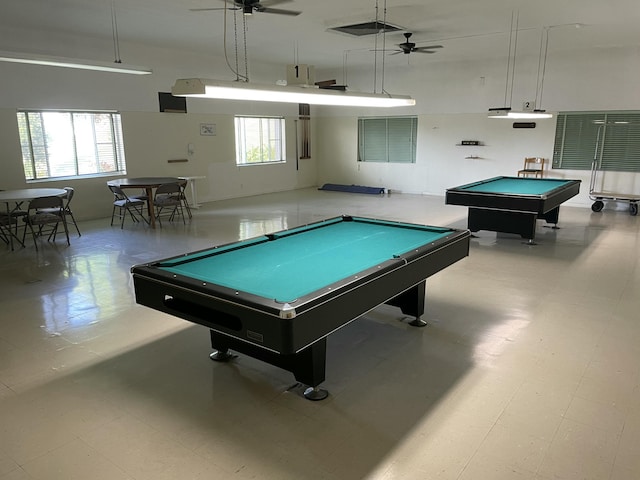 3160 Lake Osborne Dr Unit 201, Lake Worth, FL 33461 - game room featuring billiards table, a ceiling fan, healthy amount of natural light, and a towering ceiling