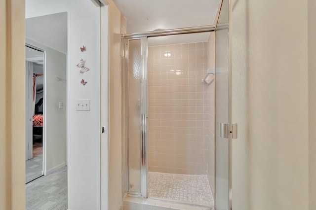 bathroom with a shower stall