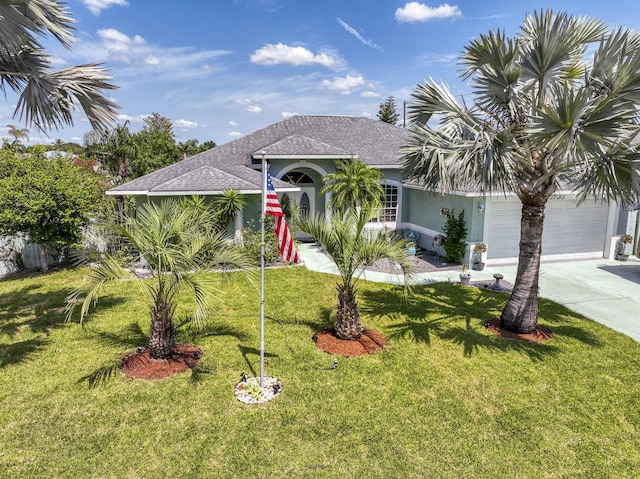 2720 SE Kern Rd, Port Saint Lucie, FL 34984 - view of front of home featuring a front lawn, concrete driveway, an attached garage, and stucco siding