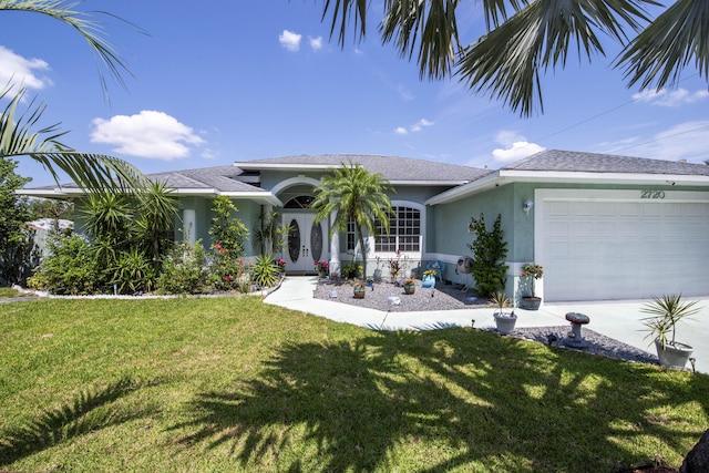 2720 SE Kern Rd, Port Saint Lucie, FL 34984 - ranch-style house with stucco siding, a garage, and a front lawn