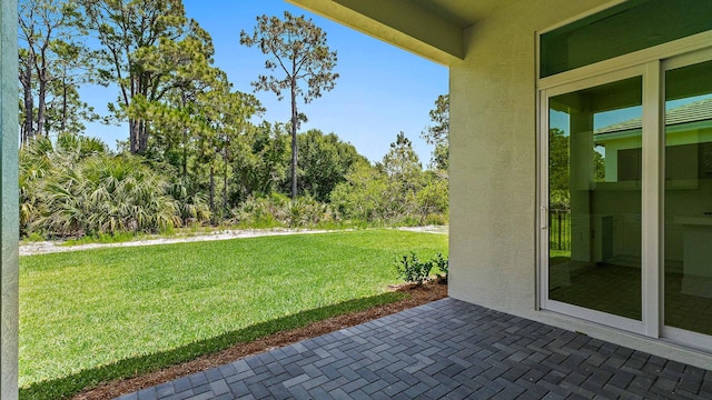 view of grassy yard featuring a patio