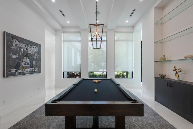 18074 Sentinel Cir, Boca Raton, FL 33496 - playroom featuring billiards table, recessed lighting, and tile patterned flooring