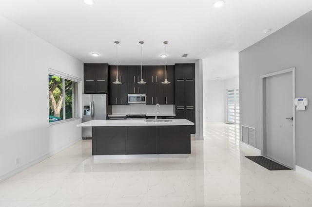 5320 SW 199th Ave, Pembroke Pines, FL 33332 - kitchen featuring appliances with stainless steel finishes, modern cabinets, a sink, light countertops, and recessed lighting