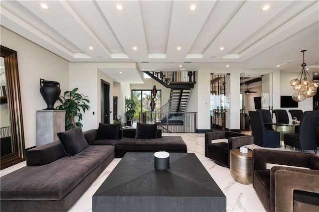 community lobby with recessed lighting and stairs