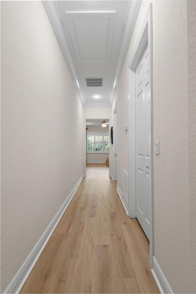 7668 SE Laque Cir, Stuart, FL 34997 - hall with light wood-style flooring, ornamental molding, and baseboards
