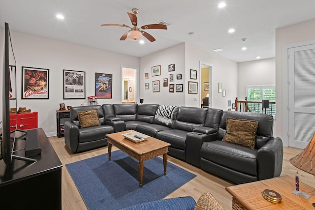 7668 SE Laque Cir, Stuart, FL 34997 - living room with ceiling fan, recessed lighting, and light wood-style flooring