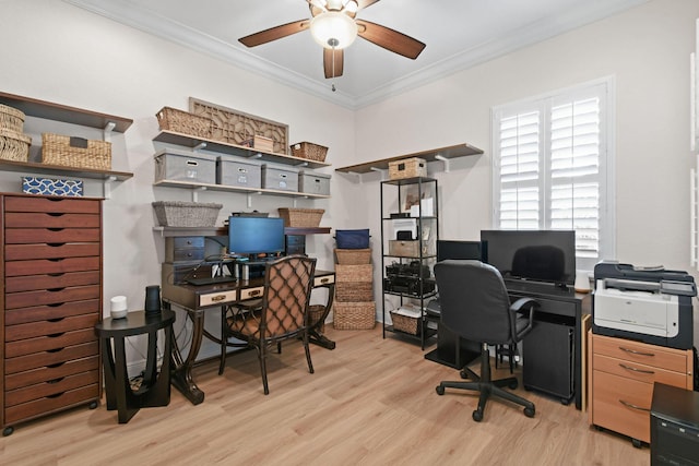 7668 SE Laque Cir, Stuart, FL 34997 - office featuring wood finished floors, ceiling fan, and ornamental molding