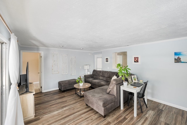 3056 SE Morningside Blvd, Port Saint Lucie, FL 34952 - living area featuring wood finished floors, baseboards, a textured ceiling, and ornamental molding