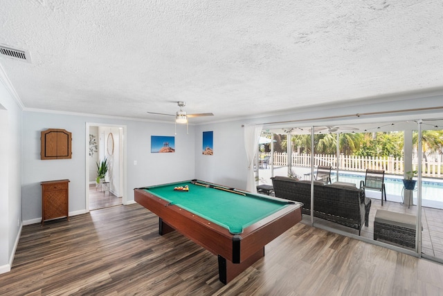3056 SE Morningside Blvd, Port Saint Lucie, FL 34952 - playroom featuring wood finished floors, a textured ceiling, pool table, ornamental molding, and baseboards