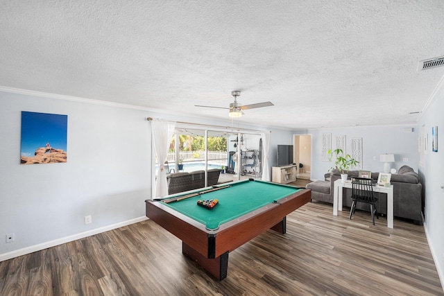 3056 SE Morningside Blvd, Port Saint Lucie, FL 34952 - playroom featuring wood finished floors, crown molding, billiards table, a ceiling fan, and baseboards