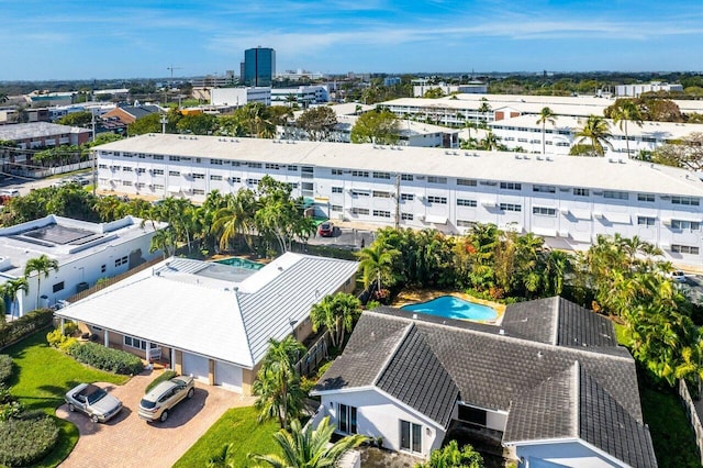 drone / aerial view of a pool area