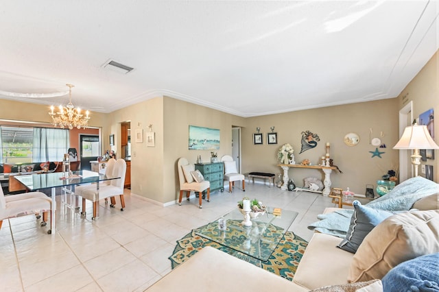 103 SW 18th St, Boynton Beach, FL 33426 - living area featuring a chandelier, light tile patterned floors, and crown molding
