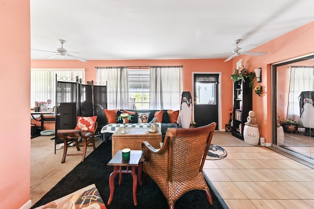 103 SW 18th St, Boynton Beach, FL 33426 - living area featuring a ceiling fan, plenty of natural light, and light tile patterned flooring