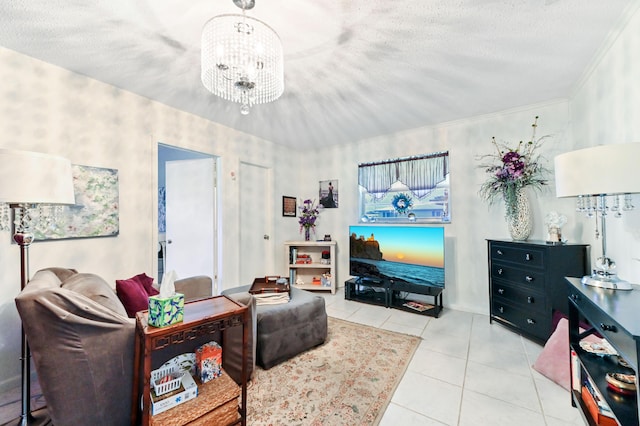 103 SW 18th St, Boynton Beach, FL 33426 - tiled living room with a chandelier and a textured ceiling