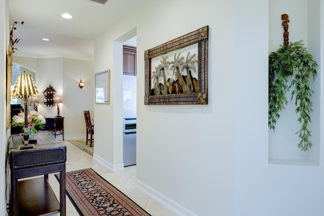 112 Palm Bay A Dr Unit A, Palm Beach Gardens, FL 33418 - hall featuring recessed lighting, baseboards, and crown molding