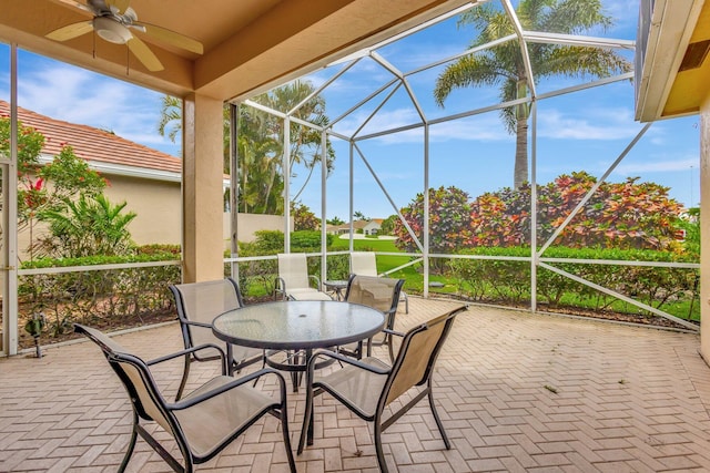 4498 Hazleton Ln, Lake Worth, FL 33449 - view of patio featuring a ceiling fan and a lanai
