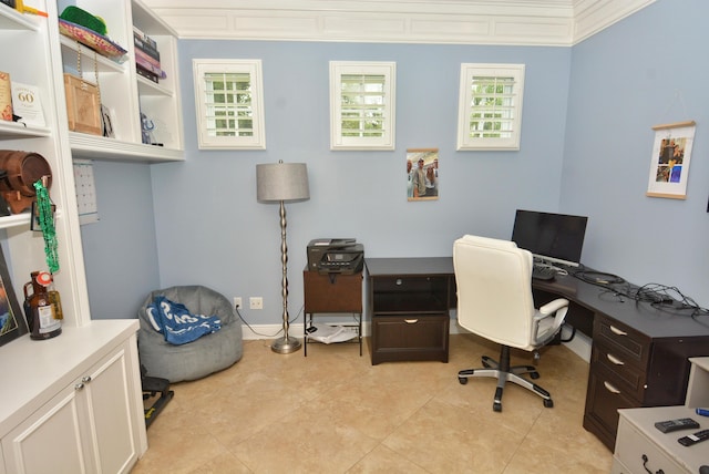 office space with healthy amount of natural light and light tile patterned floors