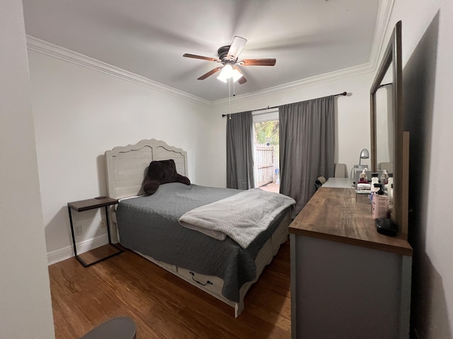 12147 Cuddington Ct, Wellington, FL 33414 - bedroom with crown molding, dark wood-type flooring, ceiling fan, and baseboards