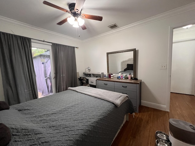 12147 Cuddington Ct, Wellington, FL 33414 - bedroom with wood finished floors, ornamental molding, baseboards, and ceiling fan