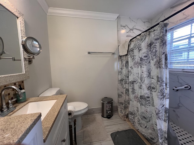 12147 Cuddington Ct, Wellington, FL 33414 - full bathroom featuring ornamental molding, toilet, vanity, and a shower with curtain