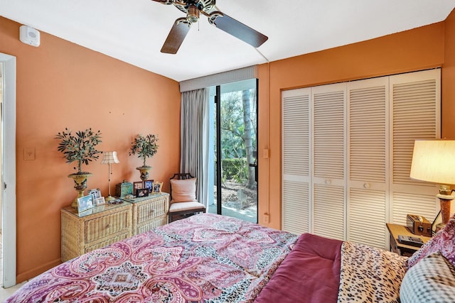 3701 S Flagler Dr Unit A101, West Palm Beach, FL 33405 - bedroom featuring access to outside, a closet, and a ceiling fan