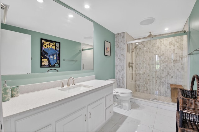 830 Greensward Ct Unit 107-H, Delray Beach, FL 33445 - bathroom with vanity, a shower stall, and recessed lighting