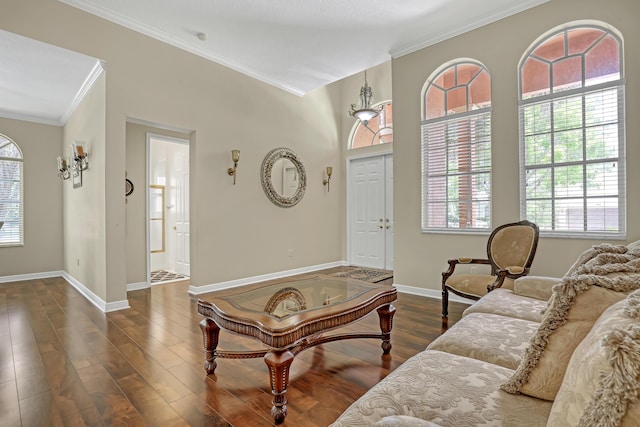 1741 Annandale Cir, Royal Palm Beach, FL 33411 - living room featuring ornamental molding, baseboards, and wood finished floors