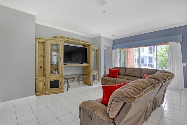 1741 Annandale Cir, Royal Palm Beach, FL 33411 - living room featuring tile patterned flooring, crown molding, and baseboards