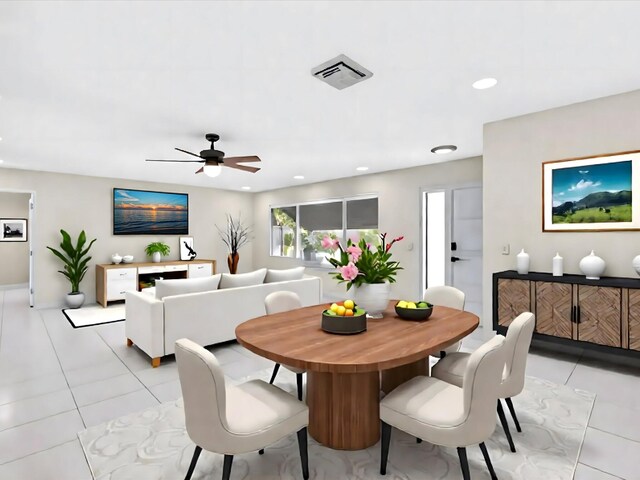 2710 SW 6th St SW, Boynton Beach, FL 33435 - dining space featuring light tile patterned floors, ceiling fan, and recessed lighting