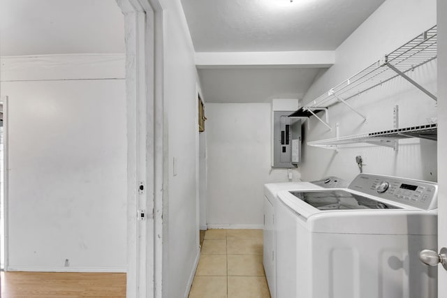 3854 Van Cott Cir, West Palm Beach, FL 33403 - laundry area featuring electric panel, washing machine and dryer, and baseboards