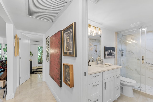 2403 Antigua Cir Unit M1, Coconut Creek, FL 33066 - bathroom with a marble finish shower, toilet, vanity, and tile patterned flooring