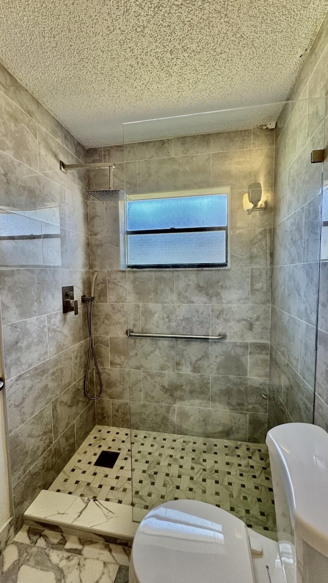 1053 Manor Dr Unit 14-A, Palm Springs, FL 33461 - bathroom featuring walk in shower, toilet, and a textured ceiling