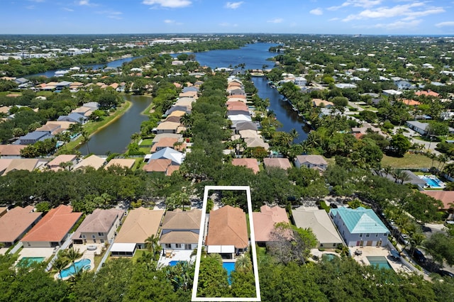 1010 Delray Lakes Dr, Delray Beach, FL 33444 - aerial view of residential area featuring property parcel outlined and a nearby body of water