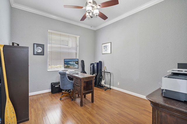 12341 NW 78th Mnr, Parkland, FL 33076 - office with wood finished floors, ceiling fan, crown molding, and baseboards
